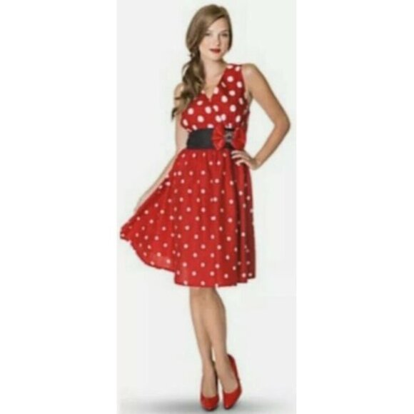 Disney Parks Minnie Mouse Retro Pin-Up Skater Dress Red Belted Women's Size XS - Picture 1 of 12